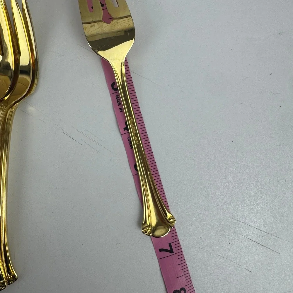 Vtg Royal Gallery Gold Plated Seafood Cocktail Forks Set 6 Japan Fluted Handle